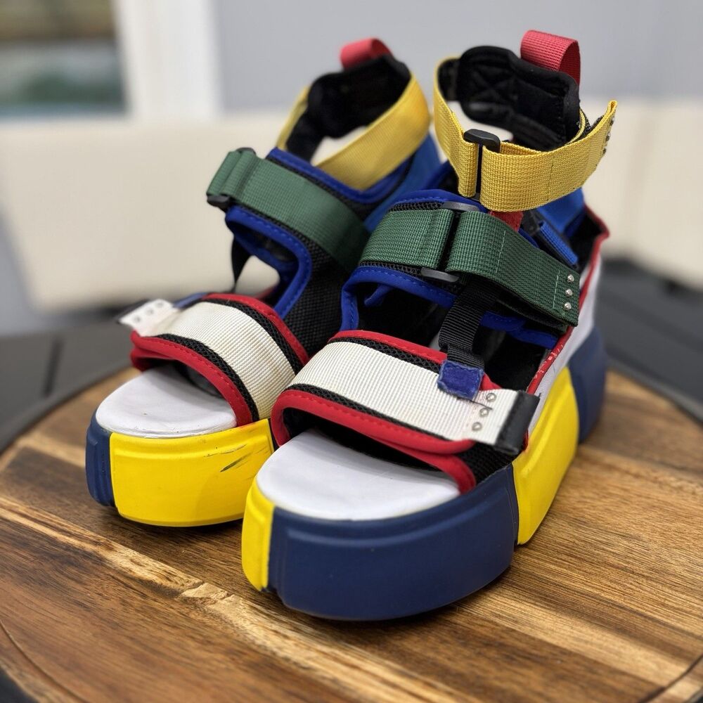 ZDW Anthony Wang Platform Cranberry Colorblock Festival Sandals EUR 40 / US 9 M